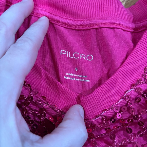 New Anthropologie Pilcro Long-Sleeve Sequin Top Raspberry S NWT - Picture 9 of 12